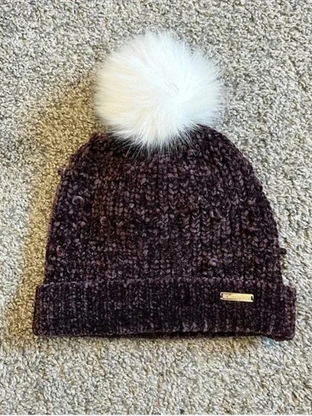 Cozy Chunky Knit Beanie with White Faux Fur Pom